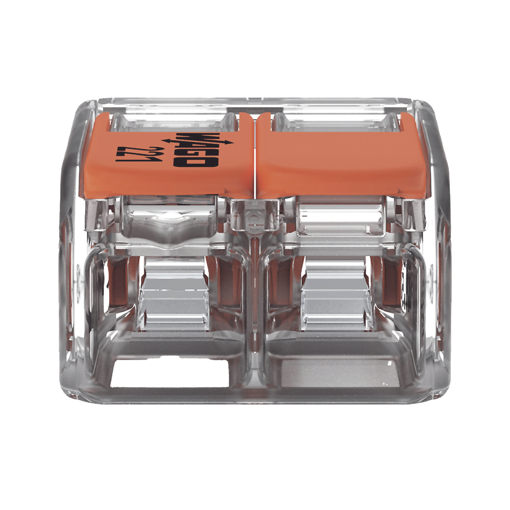 Borna de Conexión / Serie 221 / Palancas Naranja / 2 Conductores 4 mm² / Carcasa Transparente / 300V 20A / T85 / UL ENEC Certificado - Imagen 6