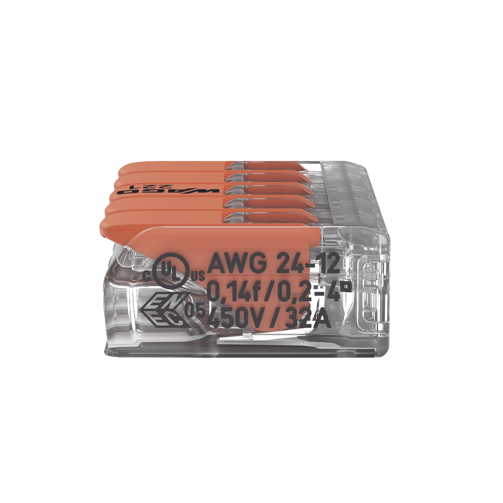 Borna de Conexión / 5 Conductores / 4 mm² Máximo / Palanca Naranja / Transparente / 32A 450V / UL JET ENEC / CAGE CLAMP® / T85 - Imagen 6