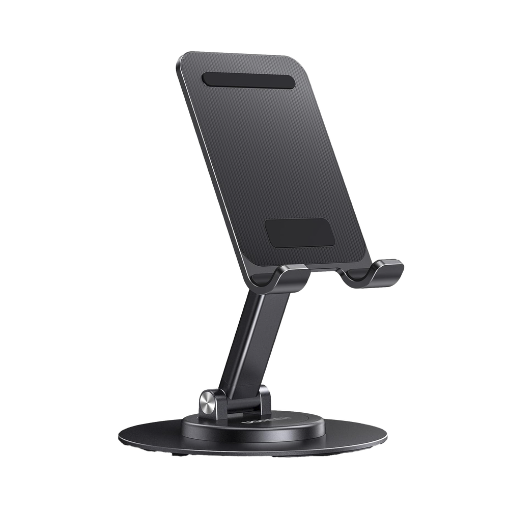 Soporte para Teléfono Celular Giratorio | 360° de Rotación | Angulo Ajustable | Altura Ajustable 17-20cm | Antideslizante | Ejes Giratorios de Alta Precisión| Plegable | Aluminio | Color Gris