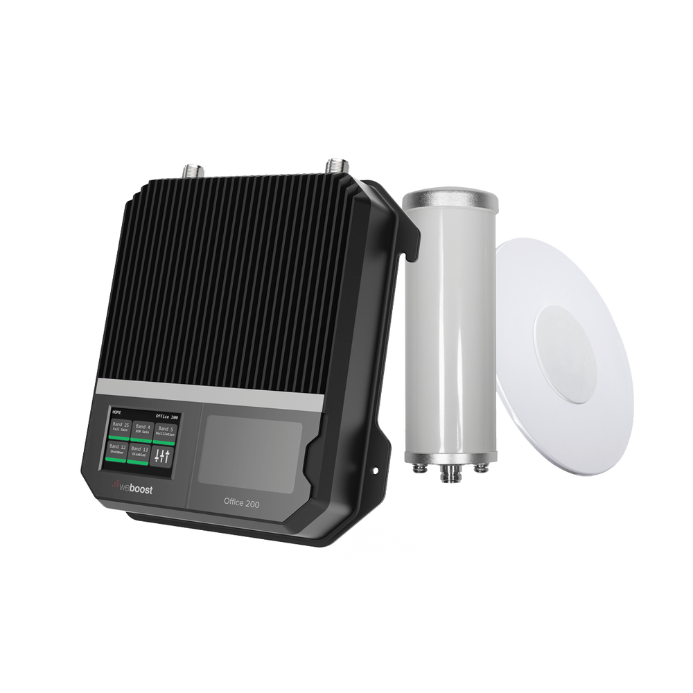 Kit Amplificador Office 200 para 2G, 3G y 4G / Mejora llamadas convencionales y VoLTE / Amplifica señal de TELCEL, AT&T y MOVISTAR / Cubre hasta 400 m² con una antena y hasta 1600 m² con 4 antenas.