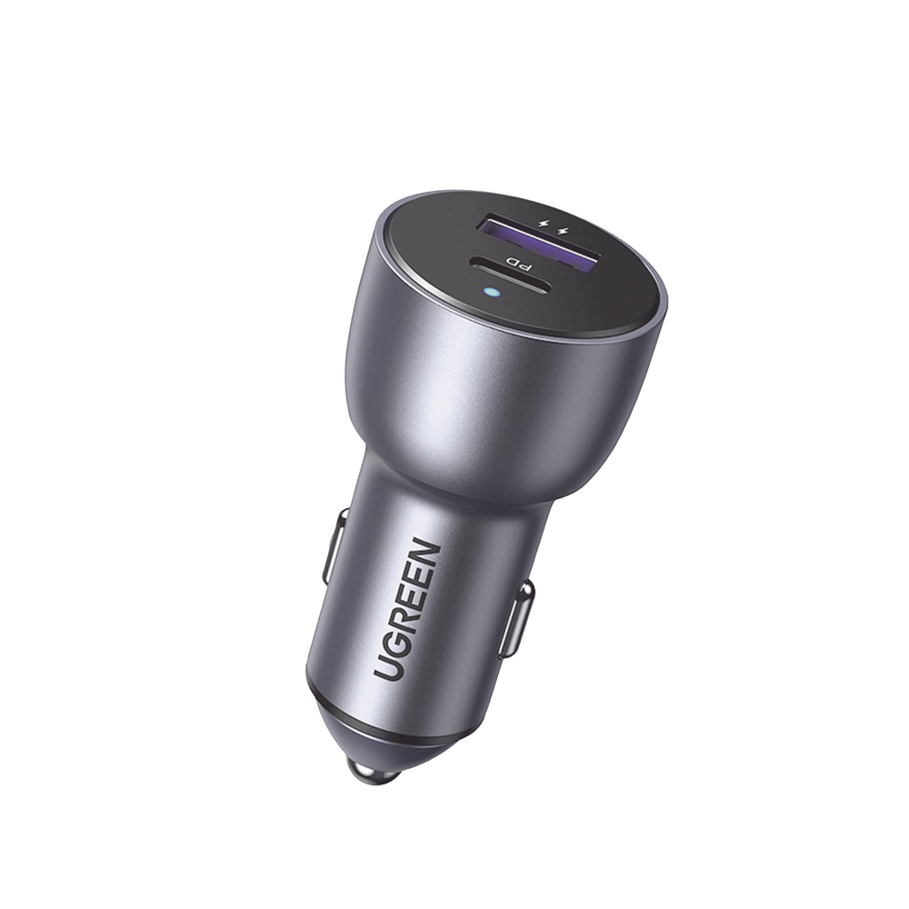 Cargador de Auto 52.5W | Puerto USB-A y USB-C | Carga Rápida | Compatible con Vehículos de 12 y 24 VCD | PD3.0 + QC3.0 | Chip Inteligente | Diseño Compacto Mayor Eficiencia Energética | Caja de Aluminio