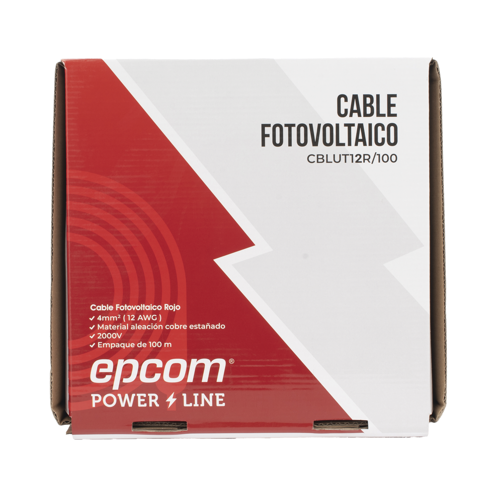 Cable Fotovoltaico Rojo/ Cobre Estañado / 4 mm² (12 AWG) / 2000V / Rollo de 100 m / / UL 4703 y TUV