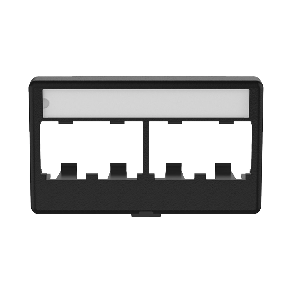 Placa de Mobiliario Modular Estándar, Salidas Para 4 Puertos Mini-Com, Con Espacio Para Etiquetas, Color Negro