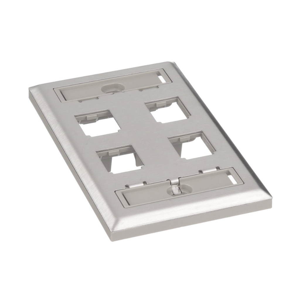 Placa de Pared Vertical, de Acero Inoxidable, Salida Para 4 Puertos Mini-Com, Con Espacios Para Etiquetas - Imagen 2