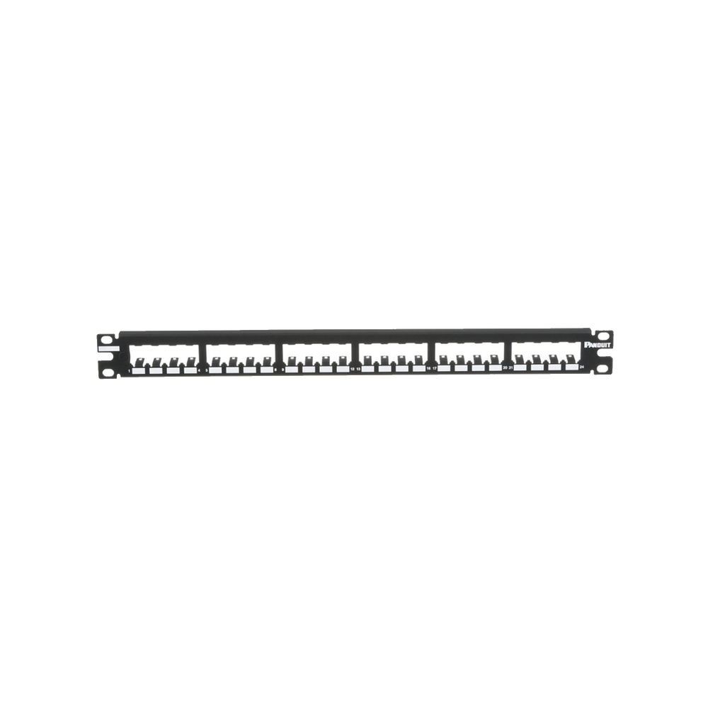 Panel de Parcheo Modular Mini-Com (Sin Conectores), Plano, Totalmente Blindado, de 24 Puertos, 1UR
