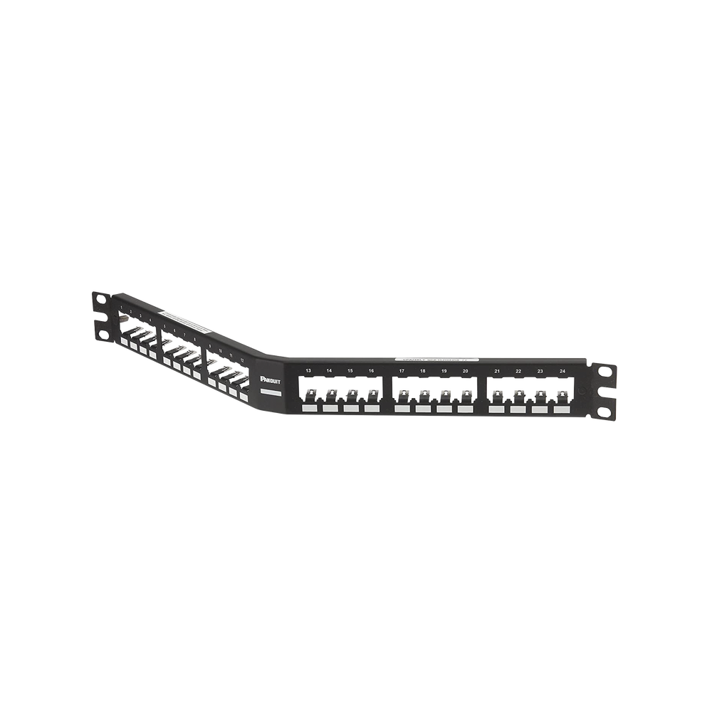 Panel de Parcheo Modular Mini-Com (Sin Conectores), Angulado, Totalmente Blindado, de 24 Puertos, 1UR