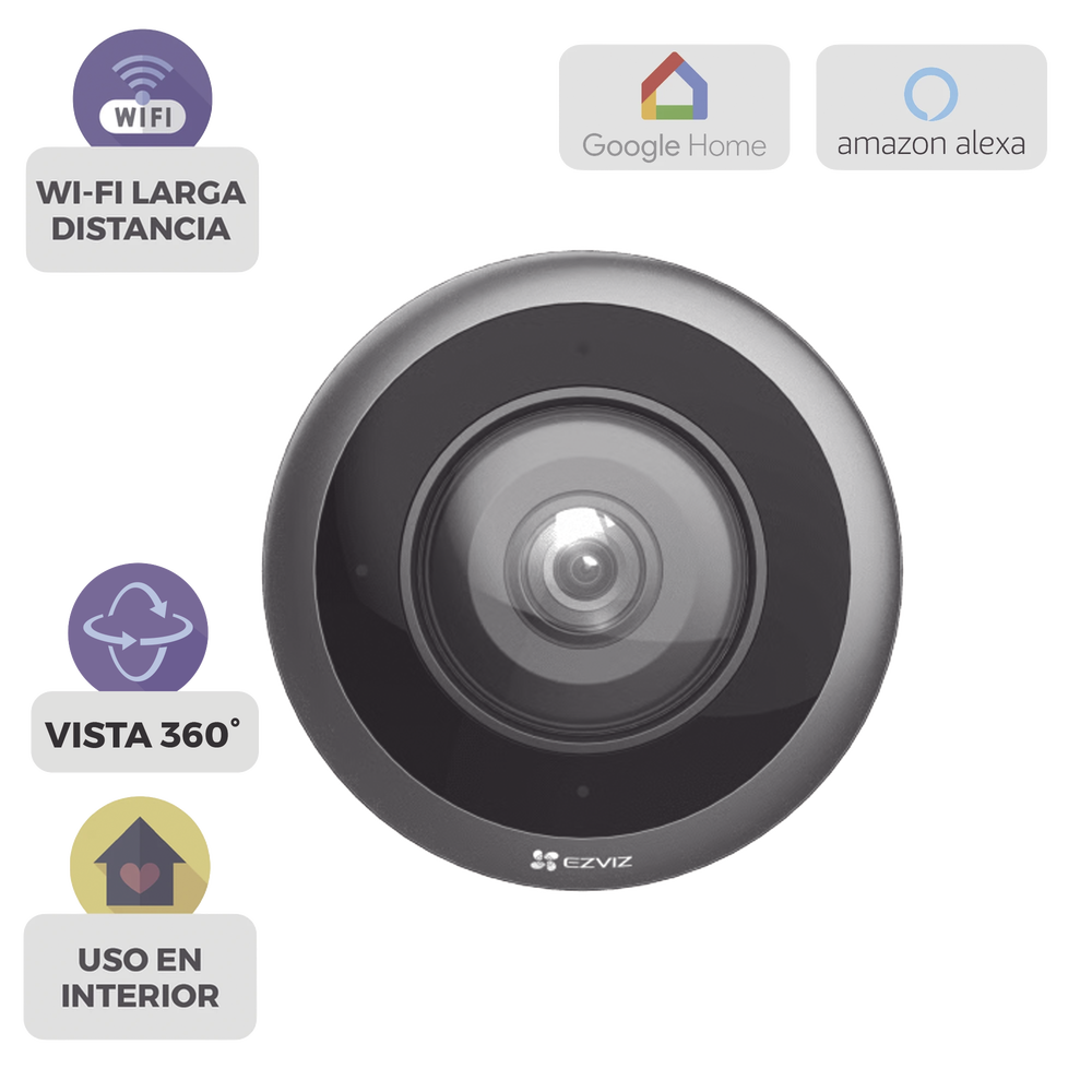 Cámara WiFi Panorámica Fisheye 360° / Resolución 3K+ / Visión Nocturna IR 10m / Detección IA Humana / Doble Banda 2.4-5GHz / Audio Bidireccional / Almacenamiento MicroSD 512GB / H.265