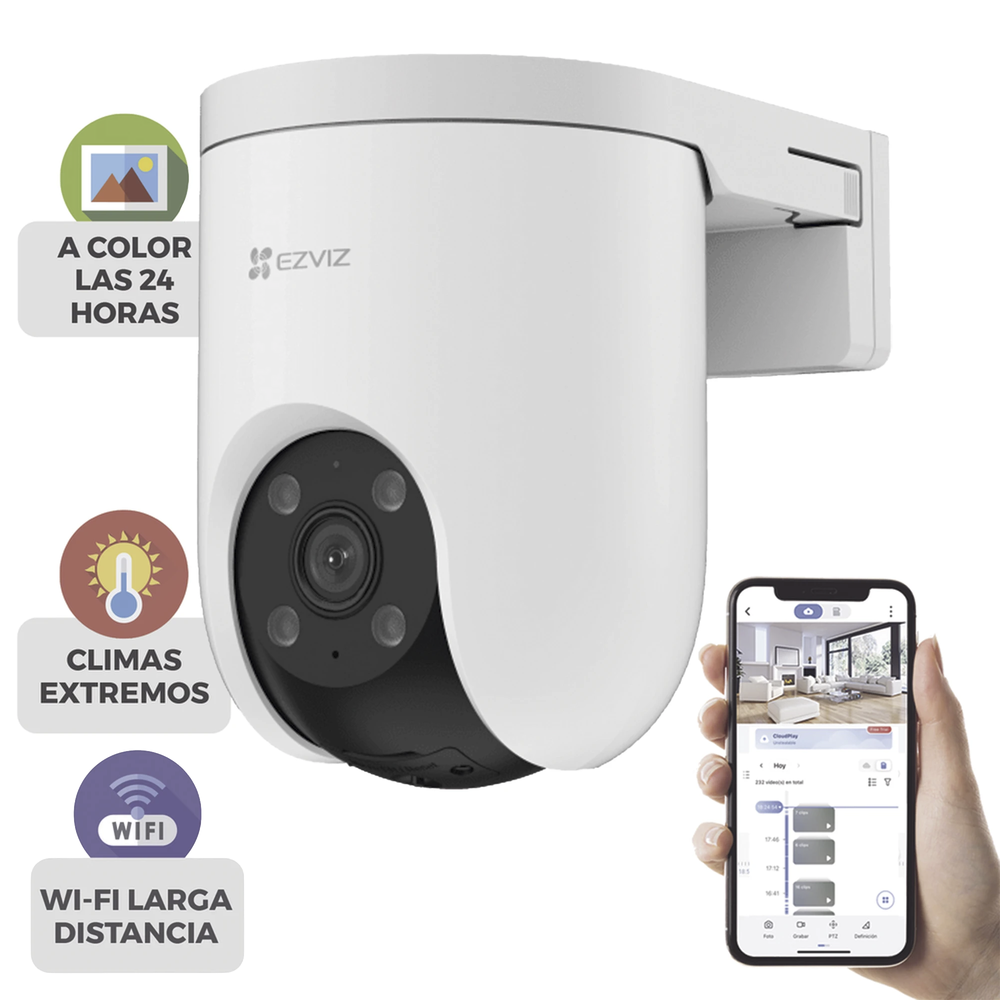 Cámara PT para Exteriores / 4K (8 Megapixel) / Wi-Fi / Audio De Dos Vías / Visión Nocturna a Color / Vista Panorámica 360° / Detección de Forma Humana / Auto Seguimiento de Zoom / IP65