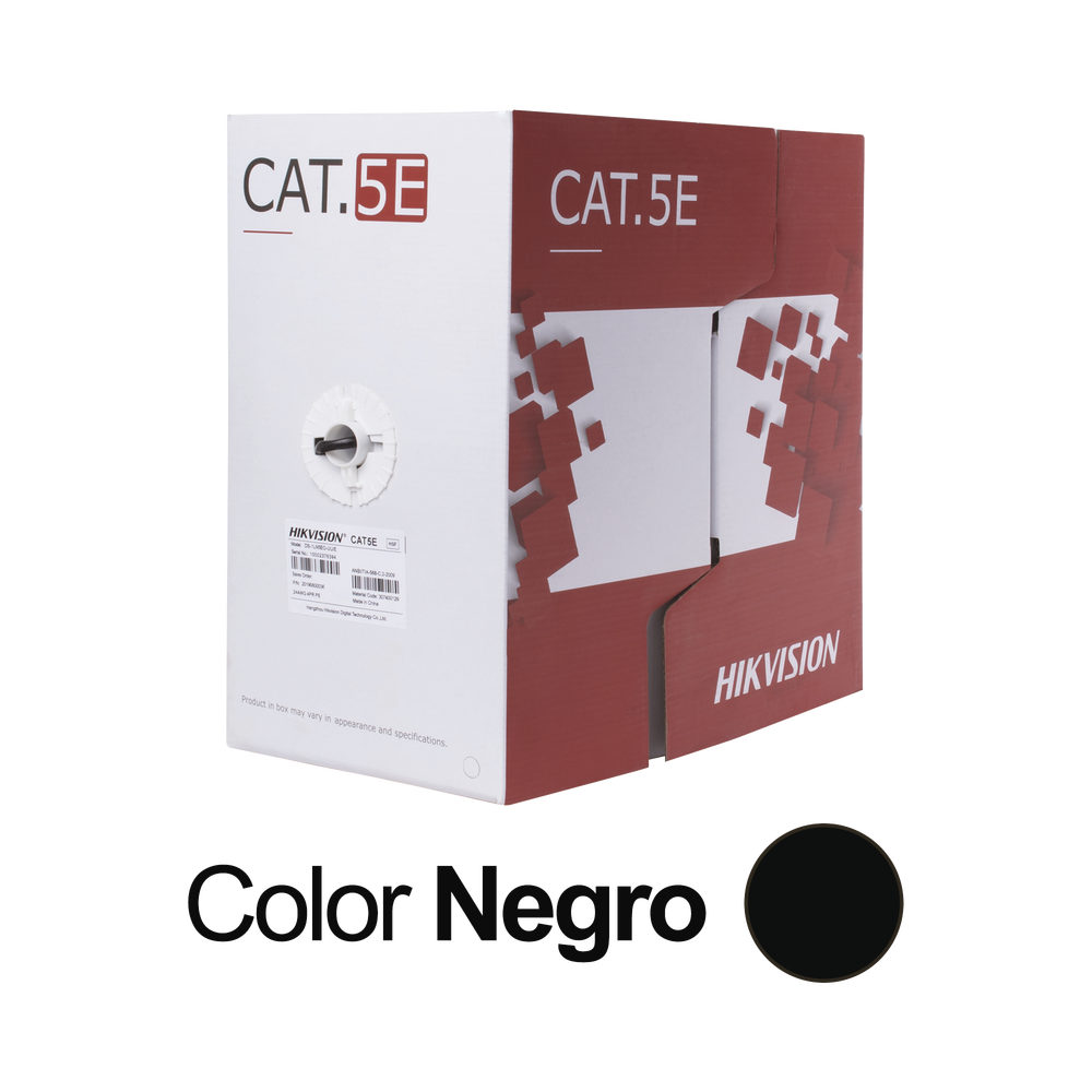 Bobina de Cable UTP 305 Metros (1000 Pies) / Cat 5E (24 AWG) / Color Negro / PE / Uso en Exterior / 100% Cobre / Aplicaciones de CCTV, Redes de Datos y Enlaces Inalámbricos