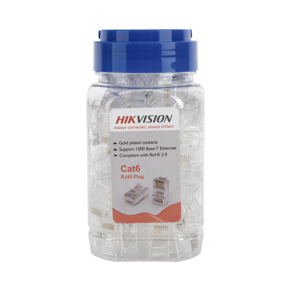 Bote con 100 Piezas de Plug Modular RJ45 / Cat 6 / Chapado en Oro a 15 Micras / Sin Blindaje / Facil Instalación / Uso Interior / Soporta Norma TIA-568B / Cumple con RoHS 2.0