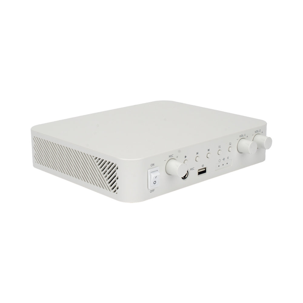 Amplificador | Bluetooth | 2 Canales con Control de volumen Independiente | 30 W por Canal | Salida 4-8 ohms x 2 | 100V COM x 2 | Una Zona | Música Ambiental