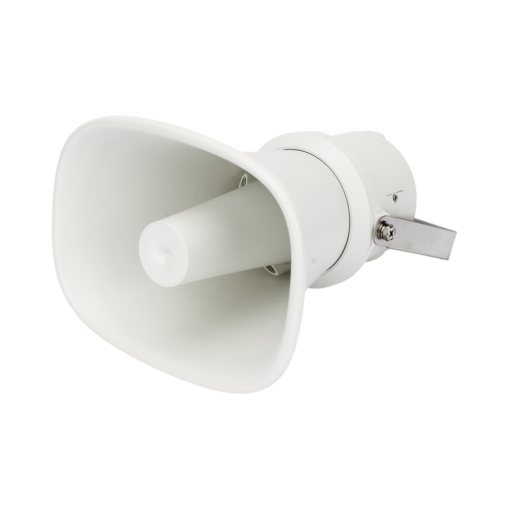 Bocina (Altavoz IP ) | Tipo Trompeta | 25 Watts | No requiere amplificador | 24VCD | Exterior IP67 | Metal | Entrada de alarma | Voceo en tiempo real | Calendarización de audios | Síntesis de Voz (TTS)