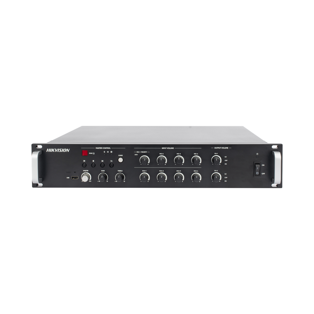 Amplificador de audio | 2 zonas de 250W  | 100V/70V | Calendarización de eventos | Biblioteca de Materiales de Audio | Entrada de Alarma