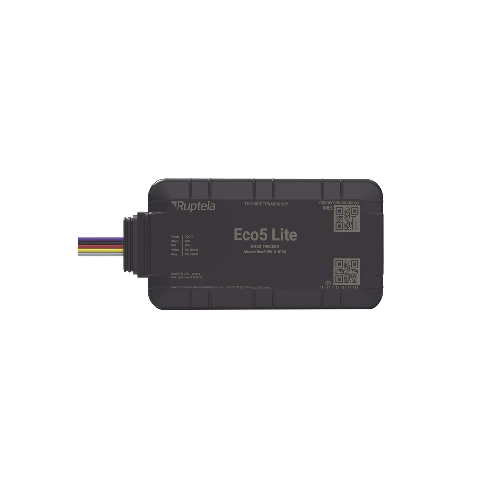 Rastreador Vehicular y Monitoreo de Flota / Bluetooth BLE 5.0 y GNSS / LTE CAT1 y LTE-M con Respaldo 2G / GNSS U-blox / MiKado IP54 / -20 °C a +40 °C / Acelerómetro de 3 Ejes / Suministro 9-32 V / Batería Interna