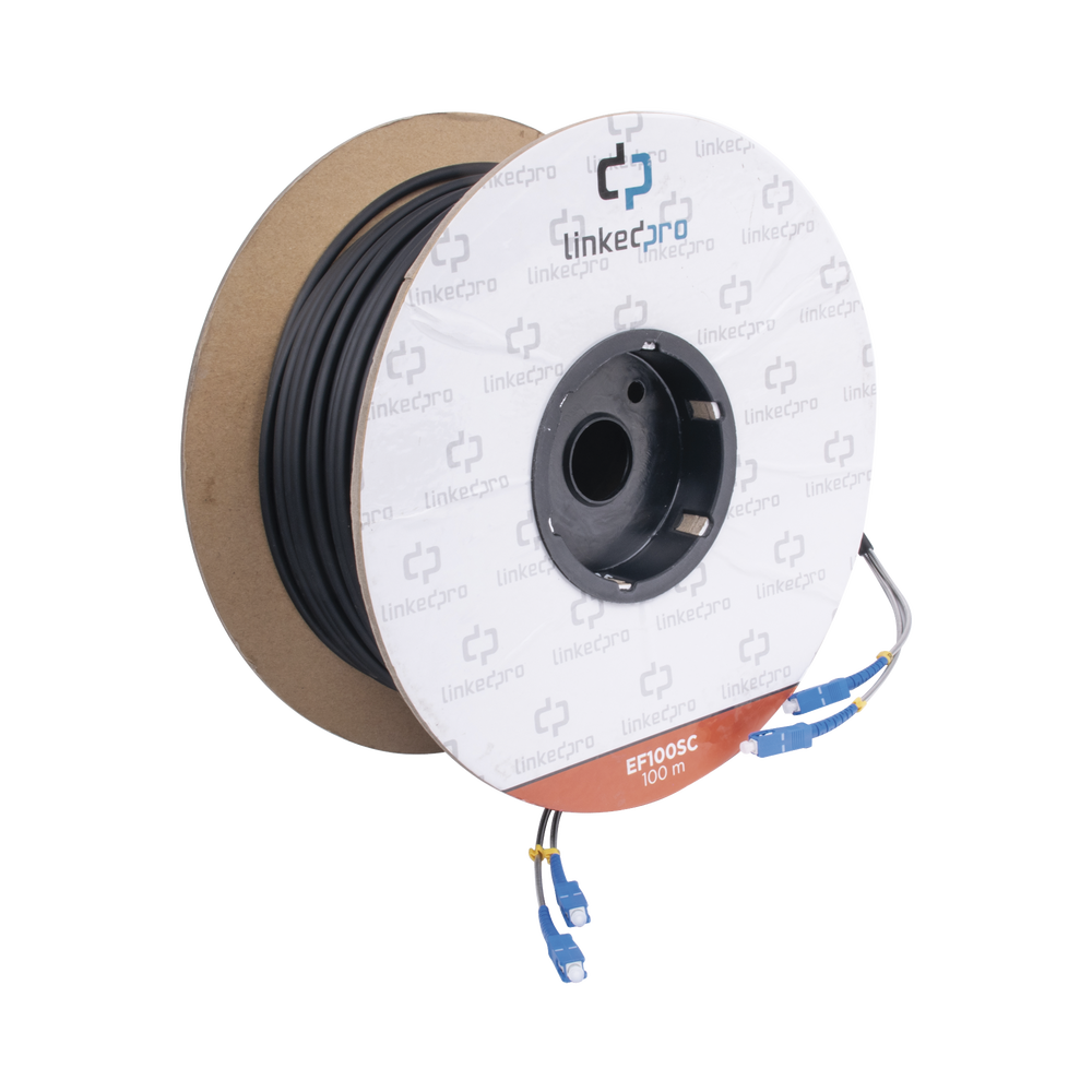 Carrete de Fibra Óptica Monomodo con Conectores SC-SC Duplex, Reforzada con Kevlar, de 100 Metros (328.08 Pies)