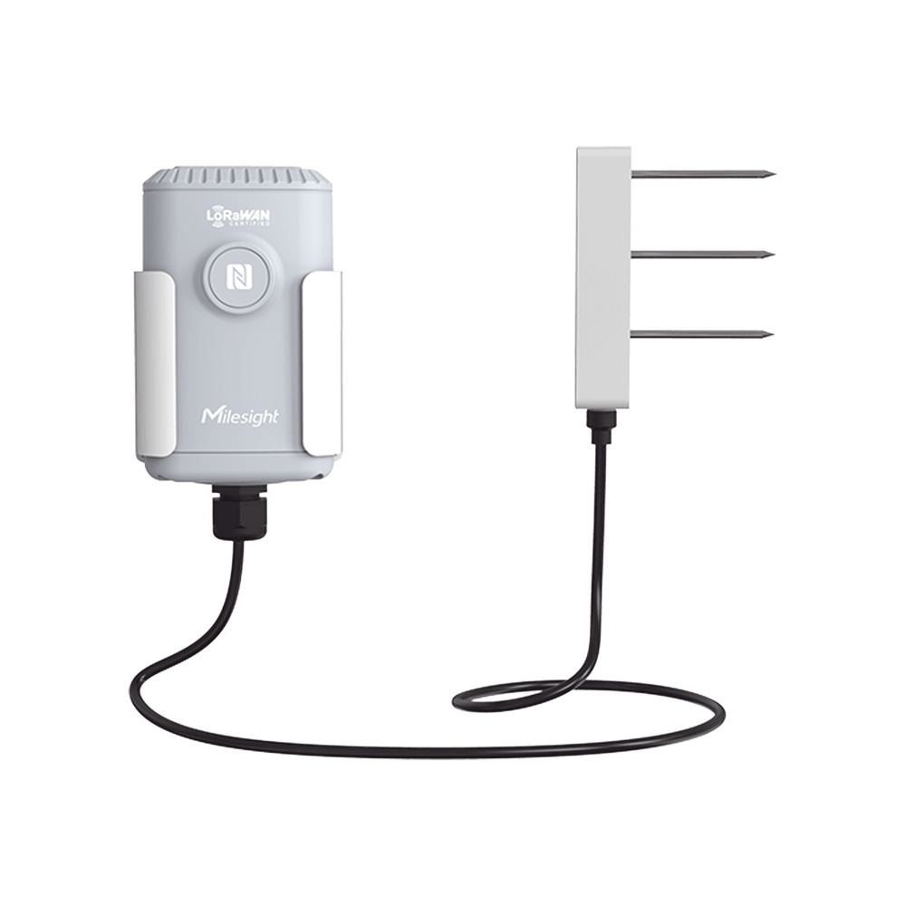 Sensor IoT de Suelo LoRaWAN / Humedad, Temperatura y Conductividad / Sonda FDR de Precisión / Batería 19,000 mAh (10 Años) / NFC + Milesight IoT Cloud