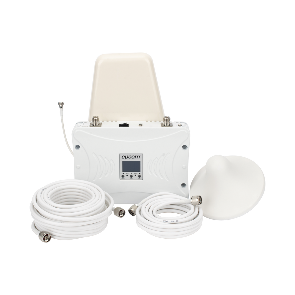 Kit Amplificador de Señal Celular 2G, 3G y 4G / Mejora llamadas convencionales y VoLTE / Amplifica señal de TELCEL, AT&T y MOVISTAR / Cubre hasta 300 m² con una antena y hasta 900 m² con 3 antenas.