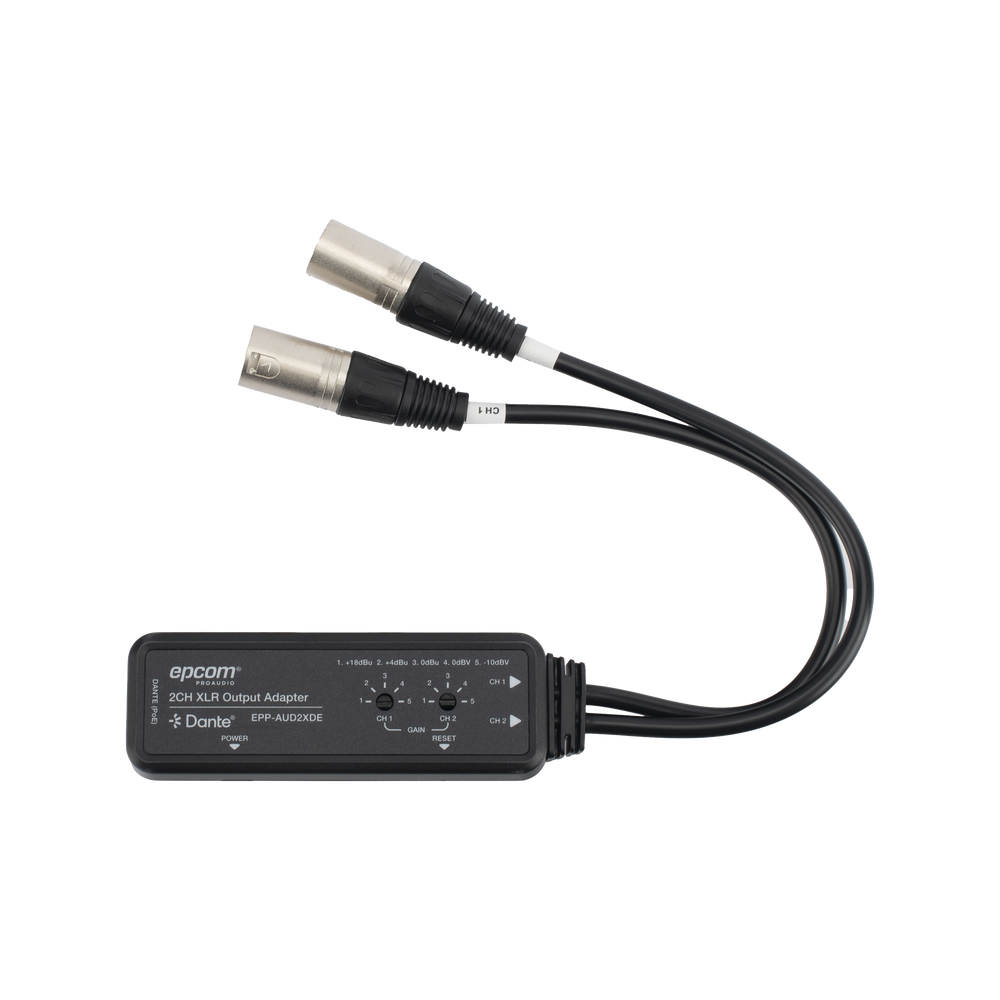 Extensor de Audio Dante® 2CH XLR Output Adapter | Entrada Digital Dante® | Salida XLR Balanceada/No Balanceada | Latencia Configurable 1-5ms | HDMI 1.4 | HDCP 1.4 | PoE IEEE802.3af | USB-C | Transmisión 100m