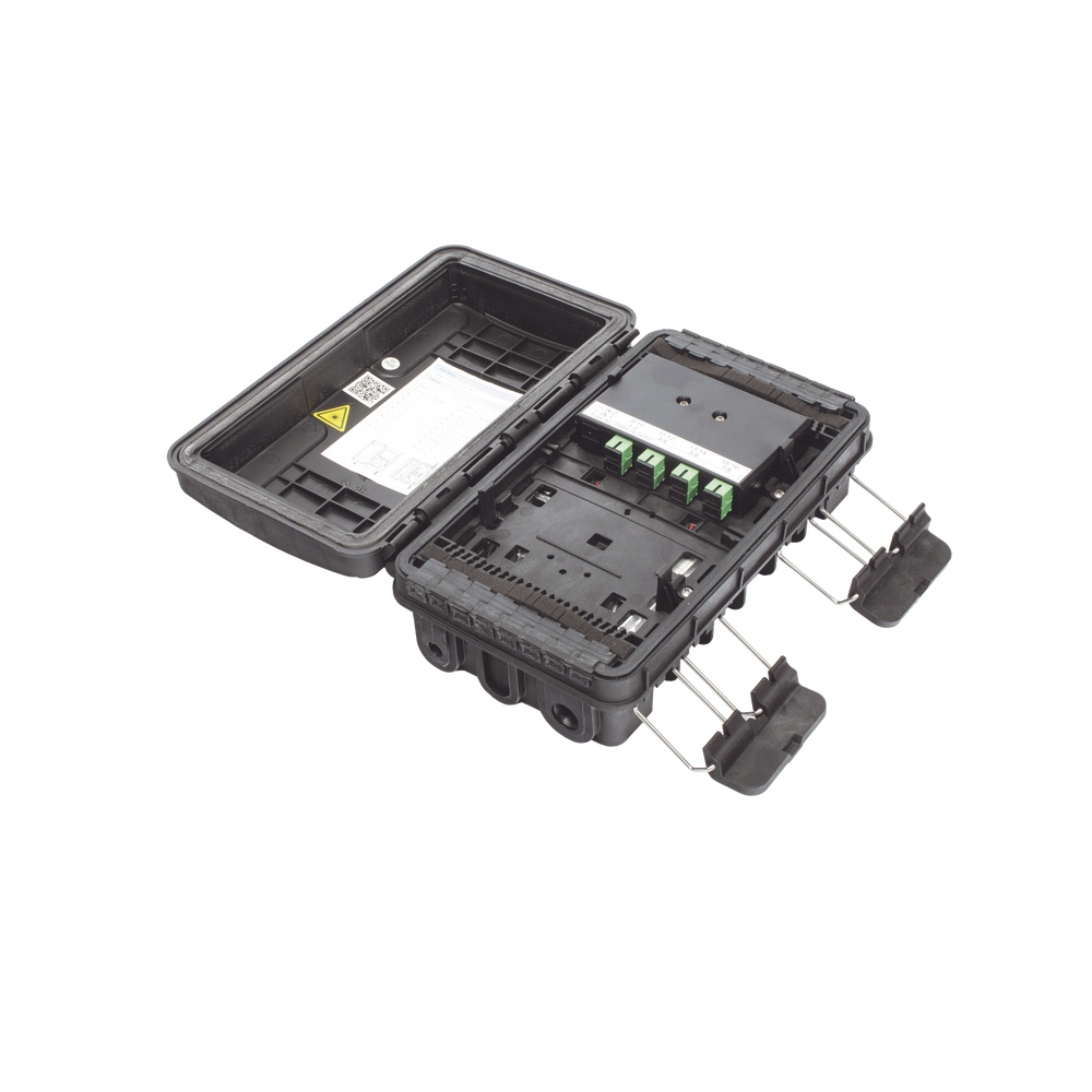 Caja de Distribución de Fibra Óptica para 24 Empalmes, con 8 acopladores SC/APC simplex, Exterior IP65, Color Negro - Imagen 7