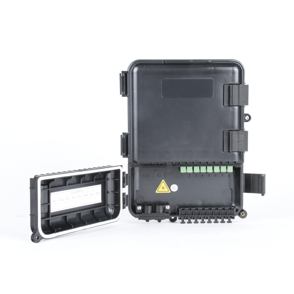 Caja de Distribución de Fibra Óptica para 24 Empalmes, con 8 Acopladores SC/APC Simplex, Exterior IP55, Color Negro - Imagen 6
