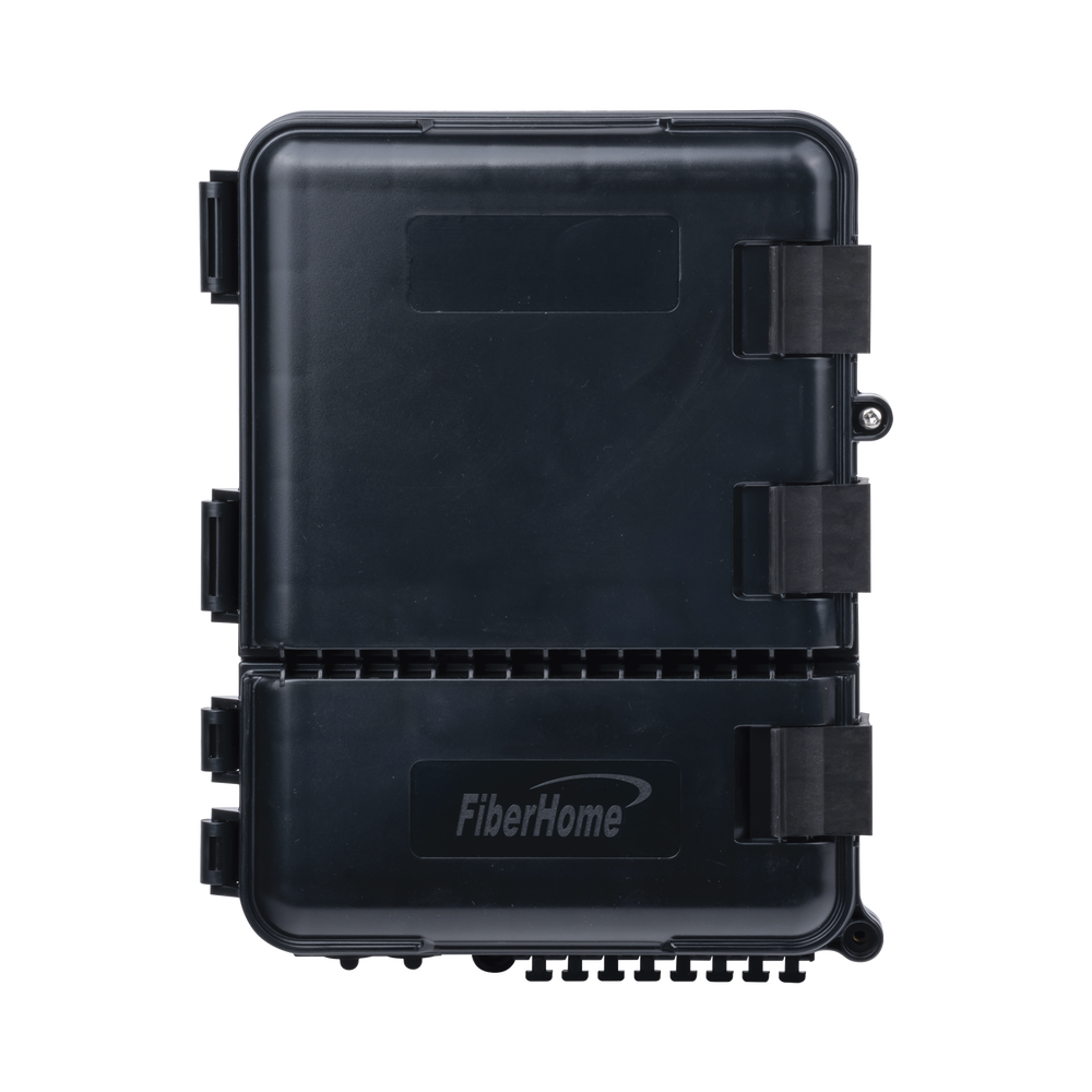 Caja de Distribución de Fibra Óptica para 24 Empalmes, con 8 Acopladores SC/APC Simplex, Exterior IP55, Color Negro