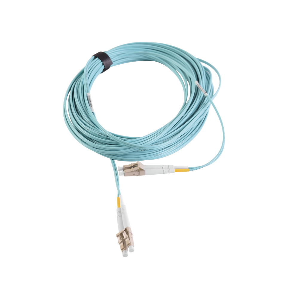 Jumper de Fibra Óptica Multimodo 50/125 XGLO OM3, LC-LC Duplex, OFNR, Color Aqua, 10 Metros (32.81 Pies)