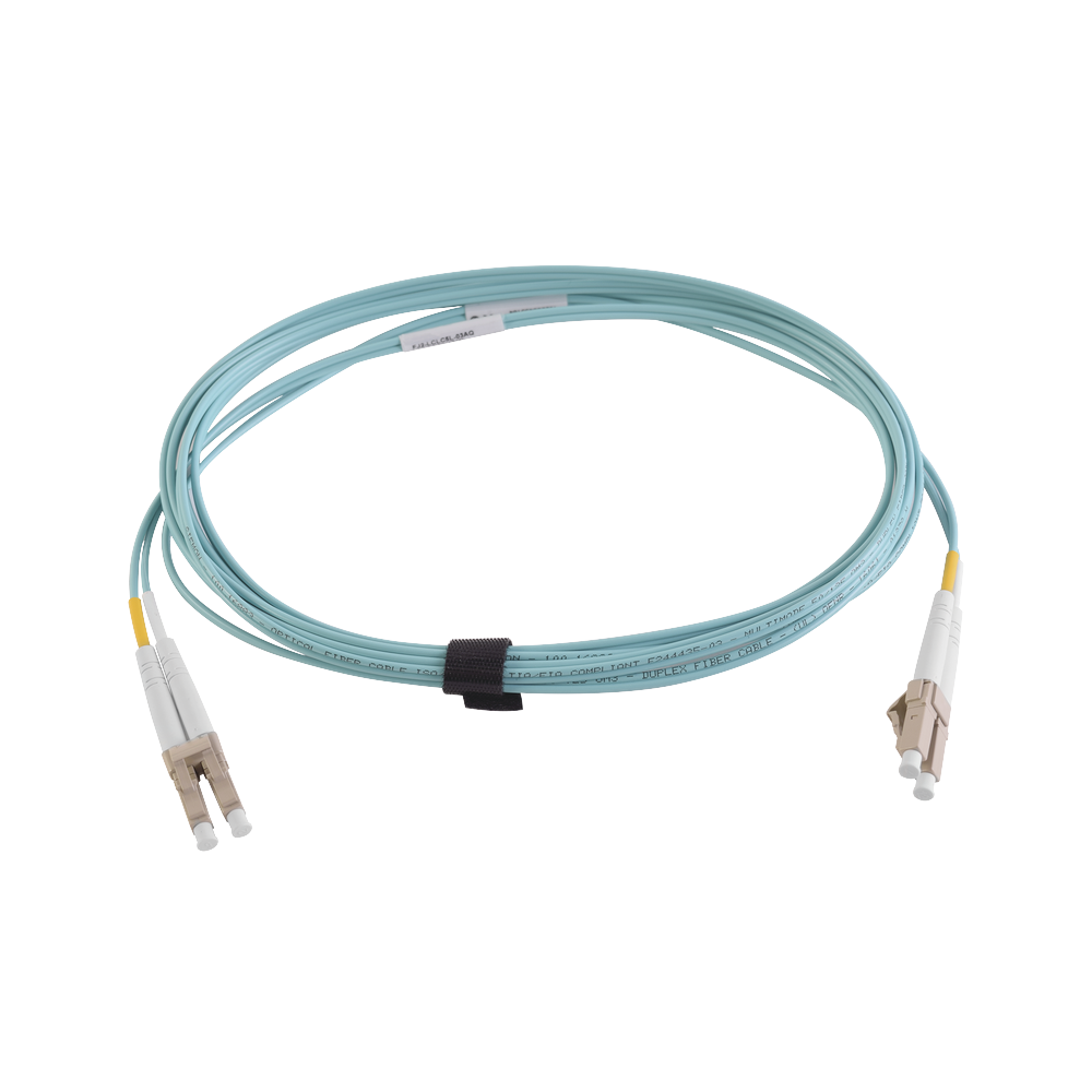 Jumper de Fibra Óptica Multimodo 50/125 XGLO OM4, LC-LC Duplex, OFNR, Color Aqua, 10 Metros (32.81 Pies)