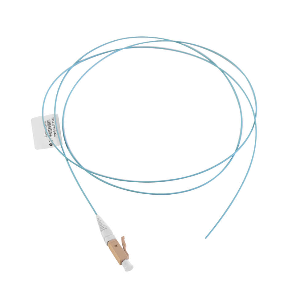 Pigtail de Fibra Óptica LC Simplex, Multimodo OM3 XGLO 50/125, OFNR, Color Aqua, 1 Metro (3.28 Pies)