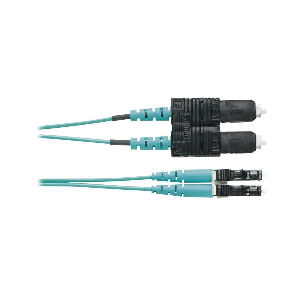 Jumper de Fibra Optica Multimodo 50/125 OM3, LC-SC Duplex, OFNR (Riser), Color Aqua, 1 Metro (3.28 Pies)