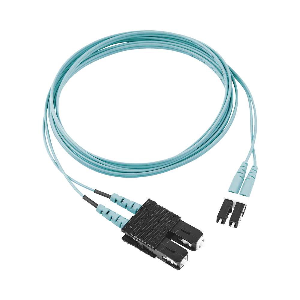 Jumper de Fibra Optica Multimodo 50/125 OM3, LC-SC Duplex, OFNR (Riser), Color Aqua, 2 Metros (6.56 Pies)
