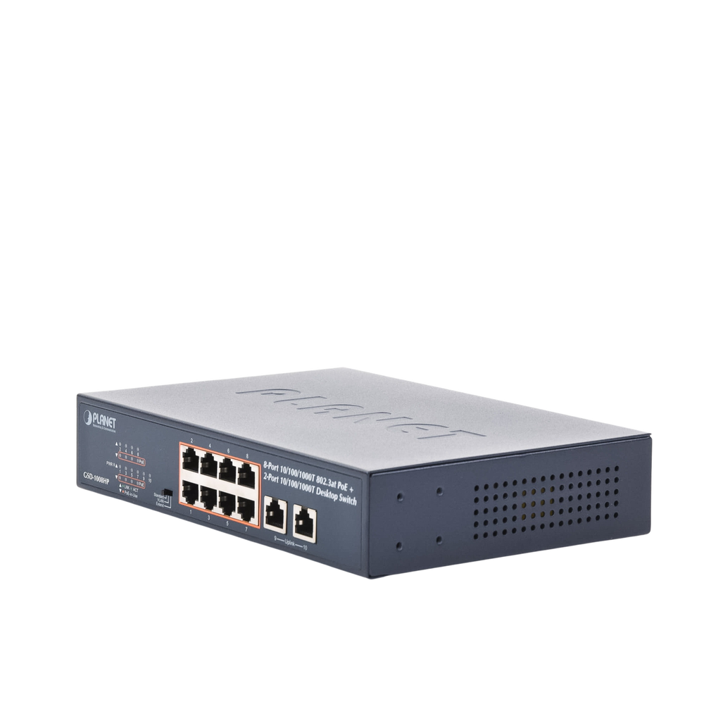 Switch de Escritorio No Administrable / 8 Puertos 10/100/1000T PoE+ 802.3at / 2 Puertos Uplink 10/100/1000T / Presupuesto PoE 120 Watts / Modos Estándar, VLAN y Extend / Distancia Extendida 250 mts / Rackeable - Imagen 3