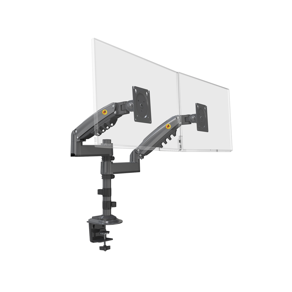 Montaje de Escritorio articulado para 2 monitores de 17 a 27" /  Soporta hasta 9kg por monitor / Vesa 75 x 75 / 100 x 100 / Acero / Rotación: 360°
