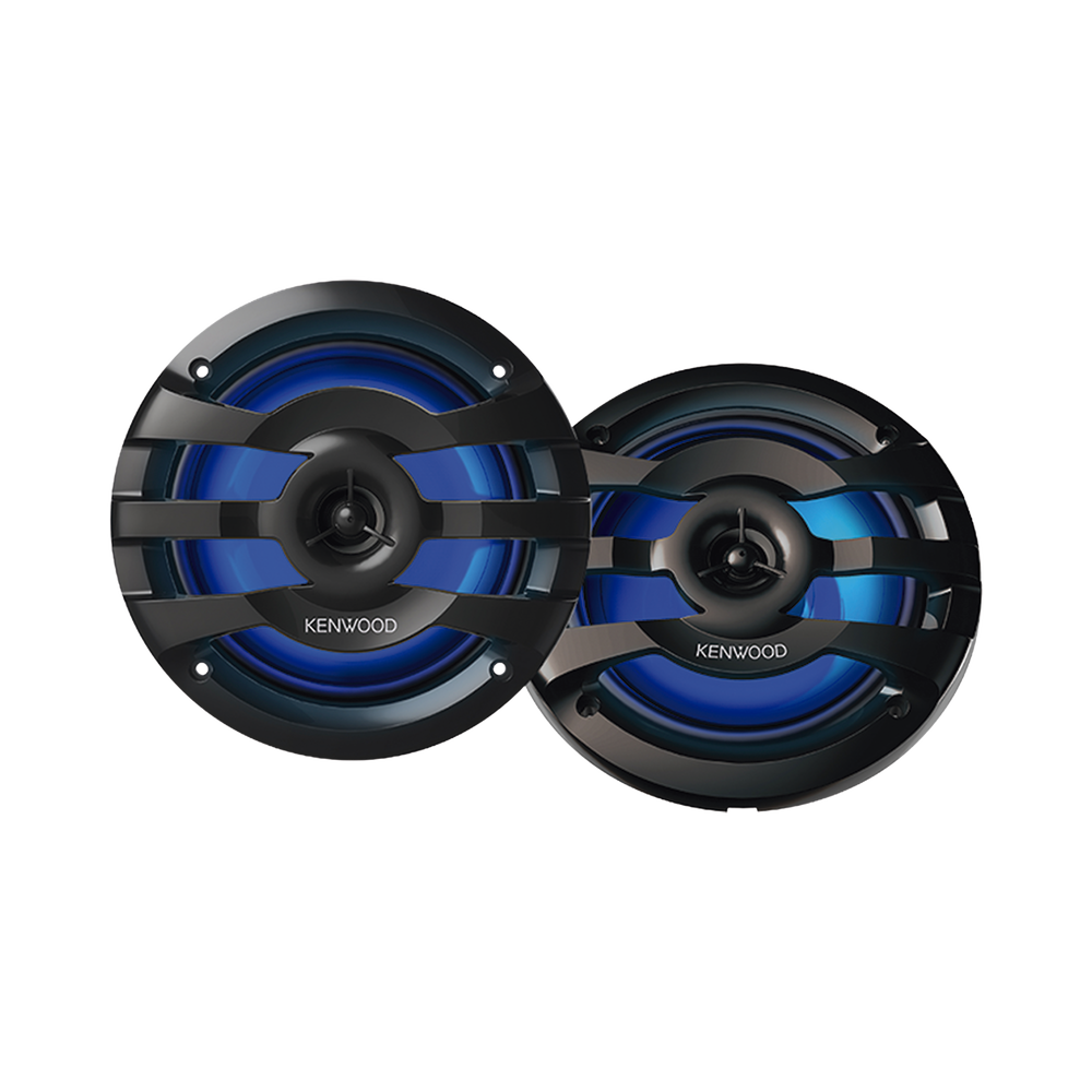 Par de altavoces fabricados en grado marinos en rejilla color negro de 6.5" con iluminación led, potencia máxima de 260 W