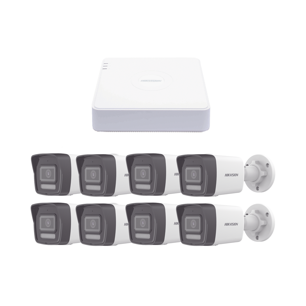 Kit IP 1080p (2 Megapixel) / NVR de 8 Canales con 8 Puertos PoE / 8 Cámaras IP Bala ColorVu Lite y Motion Detection 2.0 / Micrófono Integrado