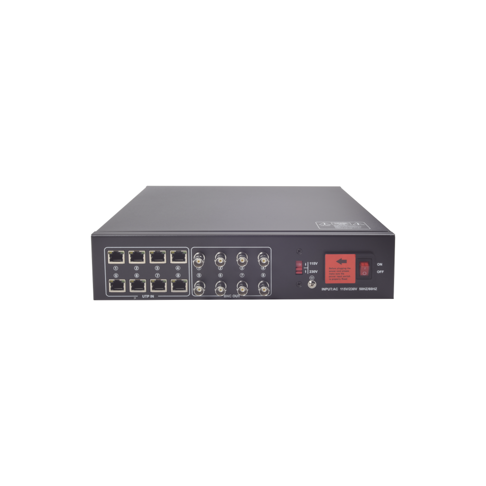 Kit de TRANSCEPTOR ACTIVO DE 8 CANALES / VIDEO+PODER en un solo Cable UTP / 150 metros en 4K, 200 metros en 5 MP/ Envía 36 Vcc y Recibe 12 Vcc / TODO INCLUIDO PARA RACK / Compatible con cámaras HD-TVI/CVI/AHD/CVBS / INSTALACIÓN LIMPIA - Imagen 3