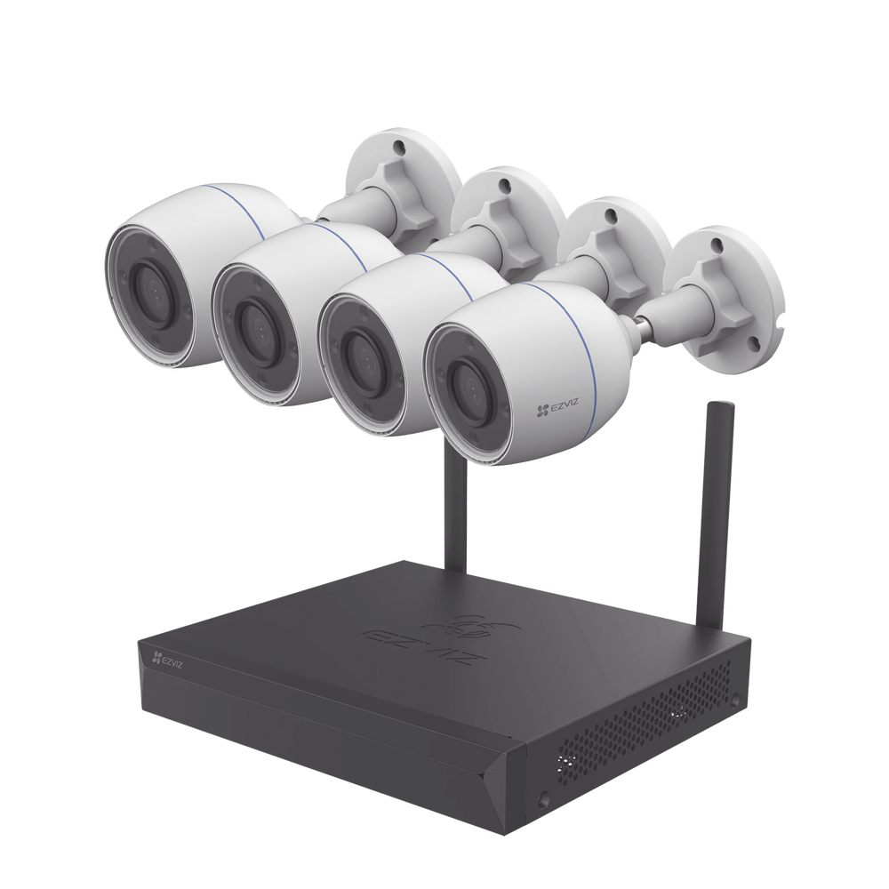 Kit de cámaras Wi-Fi / Incluye 1 NVR 4 canales / 4 Cámaras Bala 2 Megapixel / Para Uso en Exterior IP67 / Vision Nocturna a Color