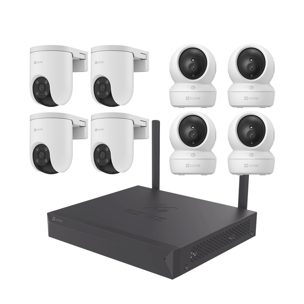 Kit de cámaras Wi-Fi / 3 Megapixel / Incluye 8 Cámaras (4 camaras Para Interior y 4 Cámaras Para Exterior) / 1 NVR WI-FI 8 Canales / Vision Nocturna a Color / Detección de Humanos