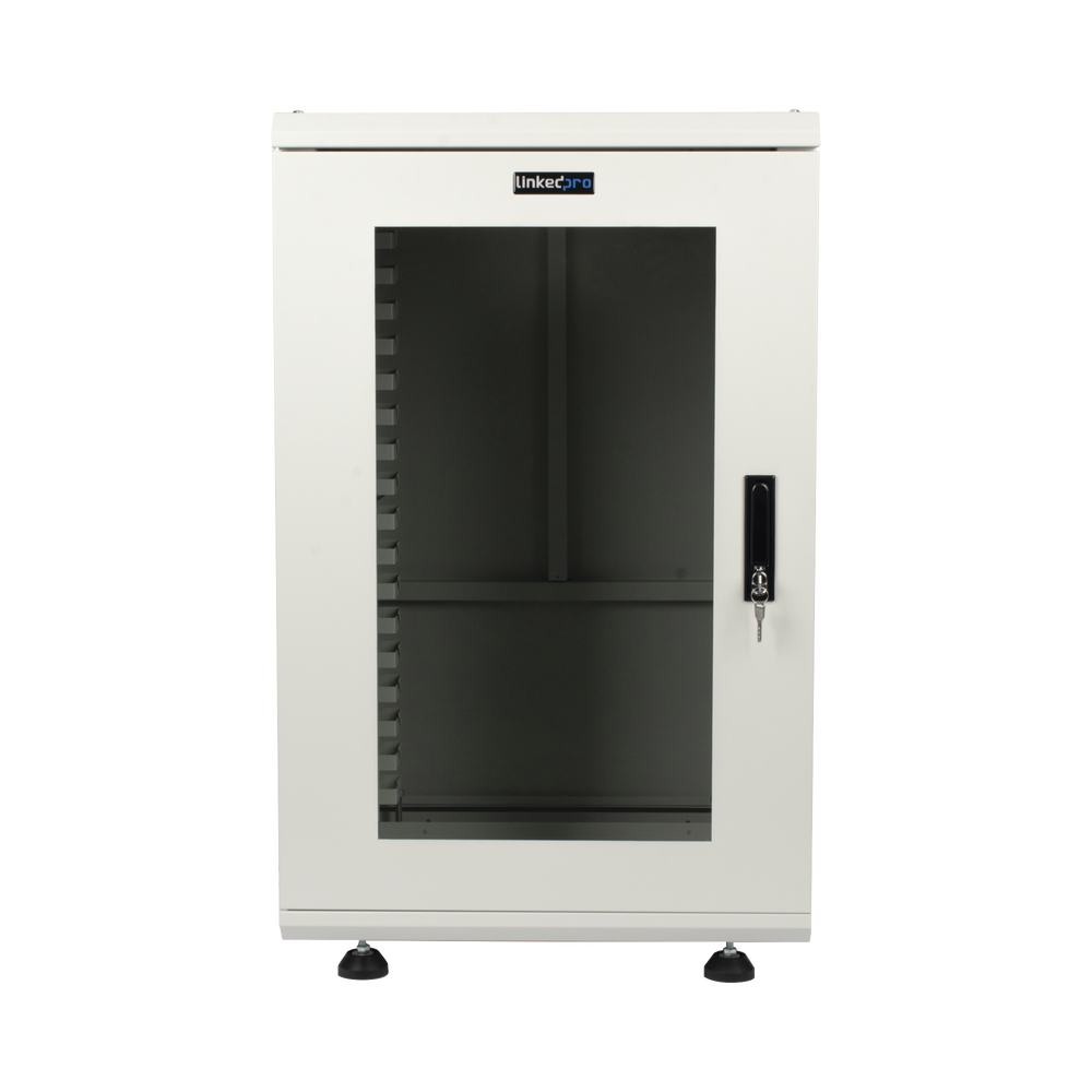 Gabinete Rackeable / 18 Unidades / 19 Pulgadas / Puerta de Cristal / Capacidad de Carga 750 Kg / Dimensiones 600x605x930 mm (23.6x23.8x36.6 in)