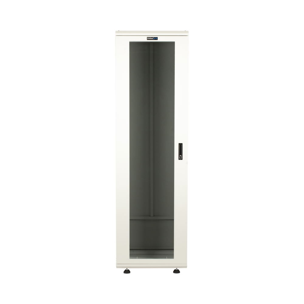 Gabinete Rack 42 Unidades / Piso 19 Pulgadas / Puerta Cristal Templado / Capacidad Carga 1000 Kg / Acero Calibres 16-18-20 / Ventilación Superior / Cerradura Seguridad, Niveladores Incluidos