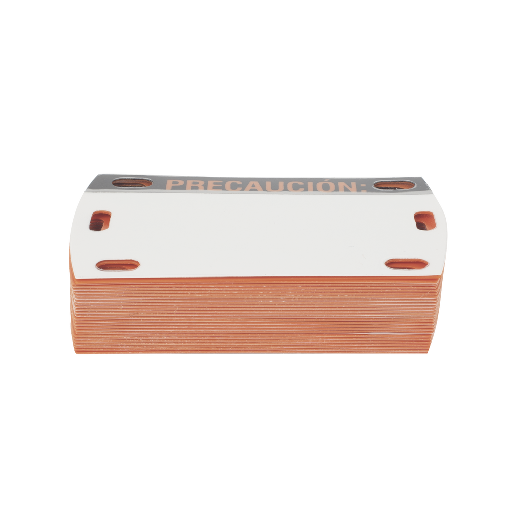 Etiqueta Autolaminada para Identificación de Fibra Óptica Paquete de 25 Piezas, Para Uso Interior/Exterior, Dimensiones de 90 x 50 mm (3.54 x 1.97 Pulgadas), Color Negro con Naranja
