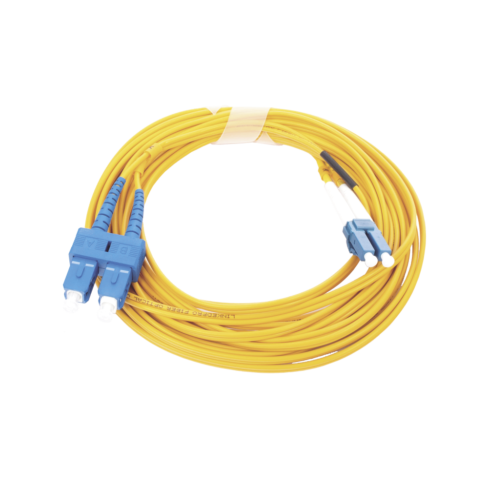 Jumper de Fibra Óptica Monomodo 9/125 LC/UPC-SC/UPC, PVC, 2.0 mm, Dúplex, Amarillo, 5 Metros (16.40 Pies)