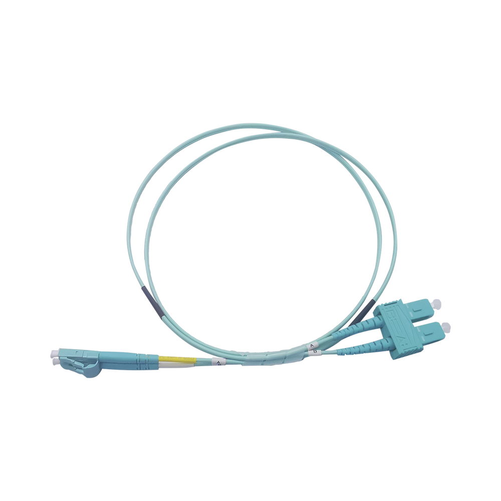 Jumper de Fibra Óptica Multimodo OM3 50/125 LC-SC OFNR (Riser), 2.0 mm, Dúplex, Aqua, 1 metro (3.28 pies)