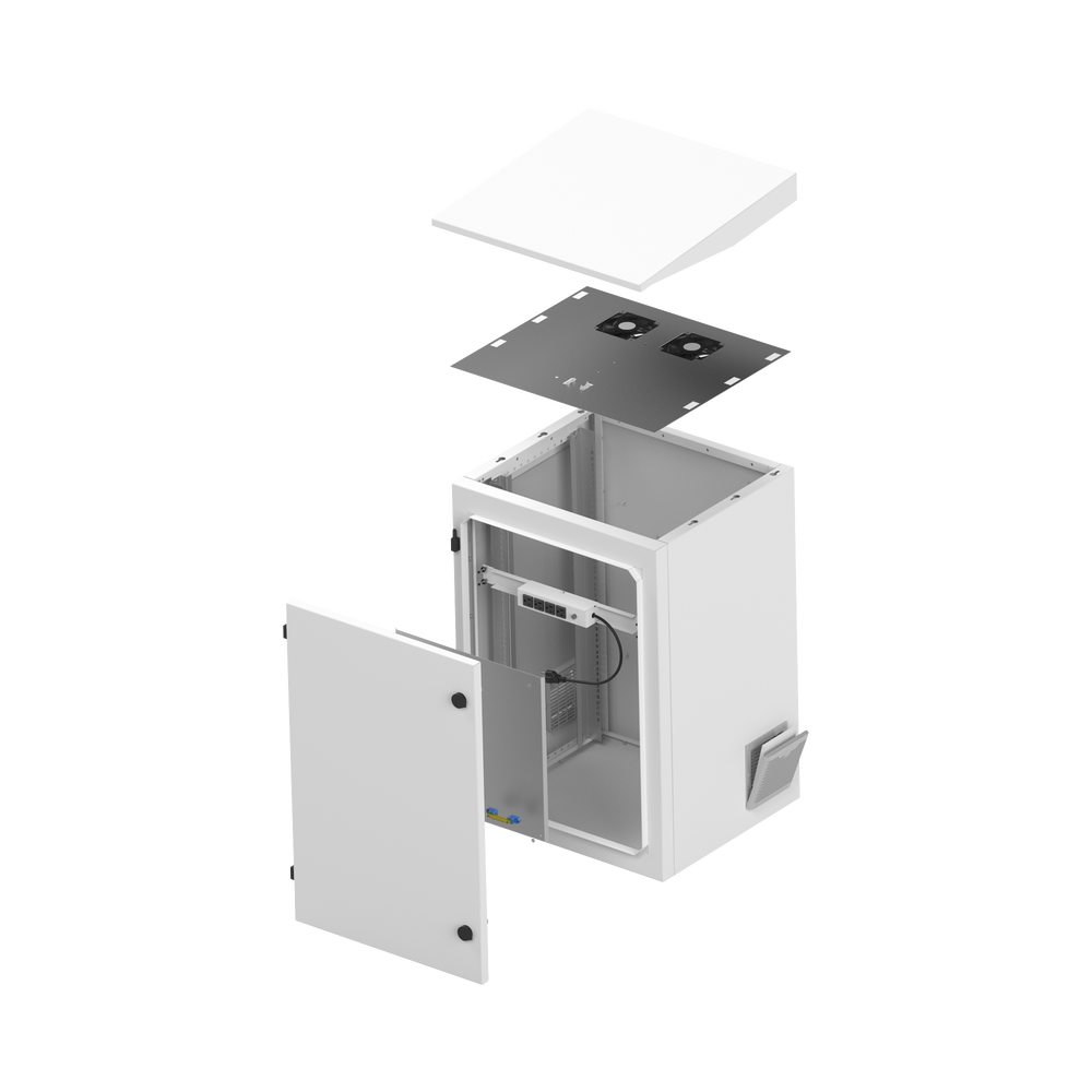 Gabinete de Exterior con Rack de 19" de 16U con Ventiladores y Termostato, Se envía el Gabinete Armado. (Montaje a poste o torre se vende por separado). - Imagen 5