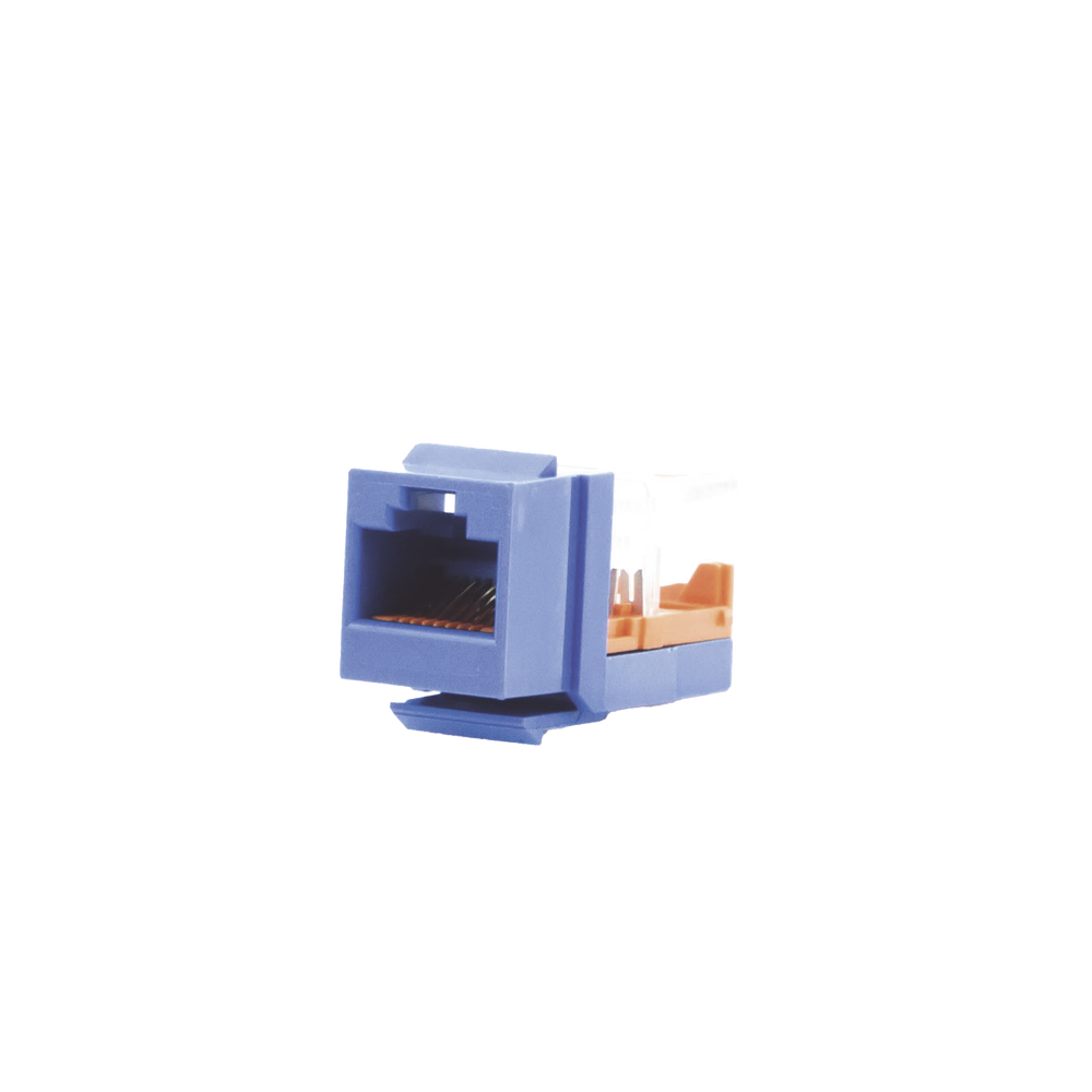 Conector Jack Estilo Leadframe, Tipo Keystone, Categoría 5e, de 8 Posiciones y 8 Cables, Color Azul