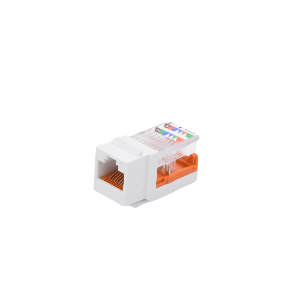 Conector Jack Estilo Leadframe, Tipo Keystone, Categoría 5e, de 8 Posiciones y 8 Cables, Color Blanco