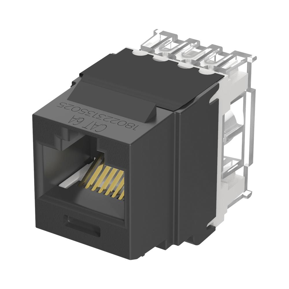 Conector Jack Estilo 110 (de Impacto), Tipo Keystone, Categoría 6A, de 8 Posiciones y 8 Cables, Color Negro