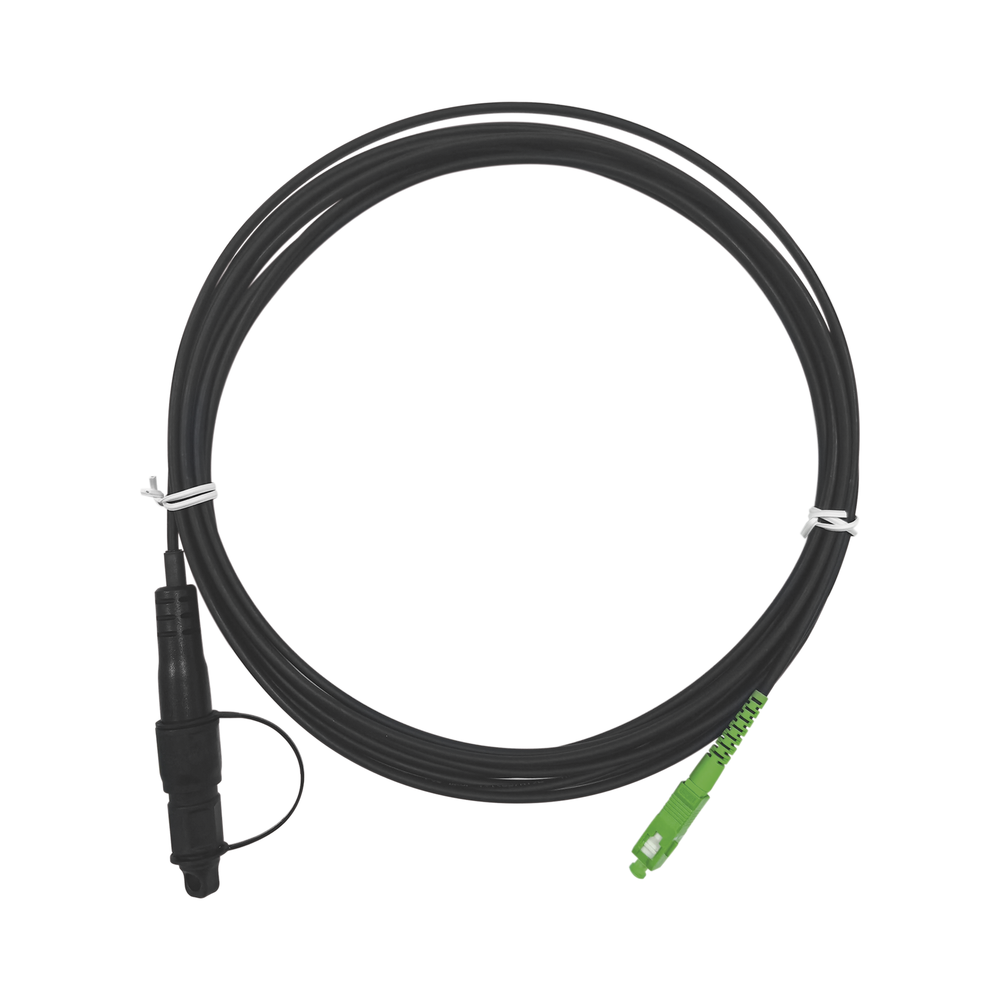 Jumper de Fibra Óptica, Conector SC/APC - Conexión a Caja FDP460, Redondo, 5 Metros (16.40 Pies), Forro 3 mm, G657A2, Negro