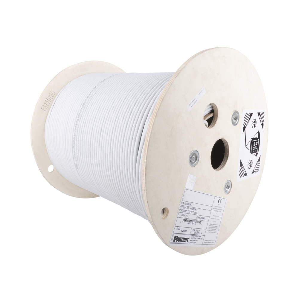 Bobina de Cable Blindado F/UTP de 4 Pares, Cat6A, Soporte de Aplicaciones 10GBase-T, LSZH (Libre de Gases Tóxicos), Color Blanco, 305 Metros (1000 Pies)