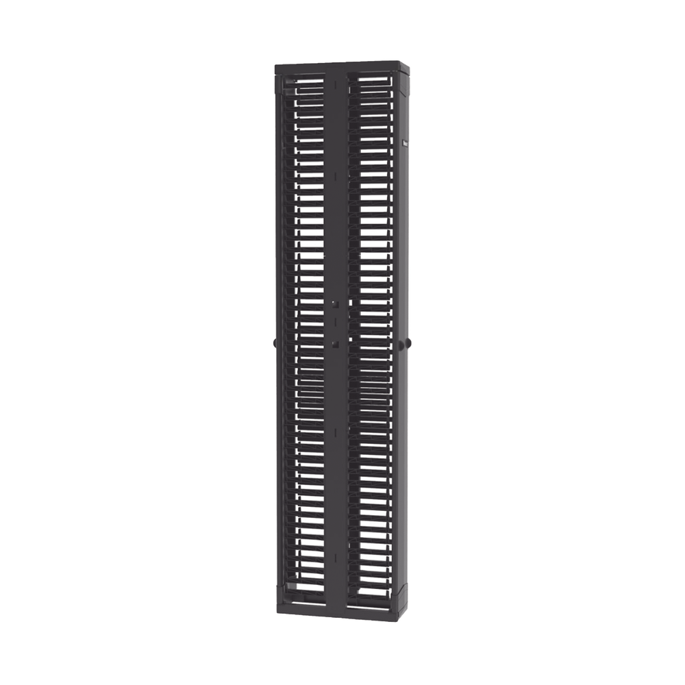 Organizador Vertical PatchRunner™, Doble (Frontal y Posterior), Para Rack Abierto de 45 Unidades, 8in de Ancho, Color Negro
