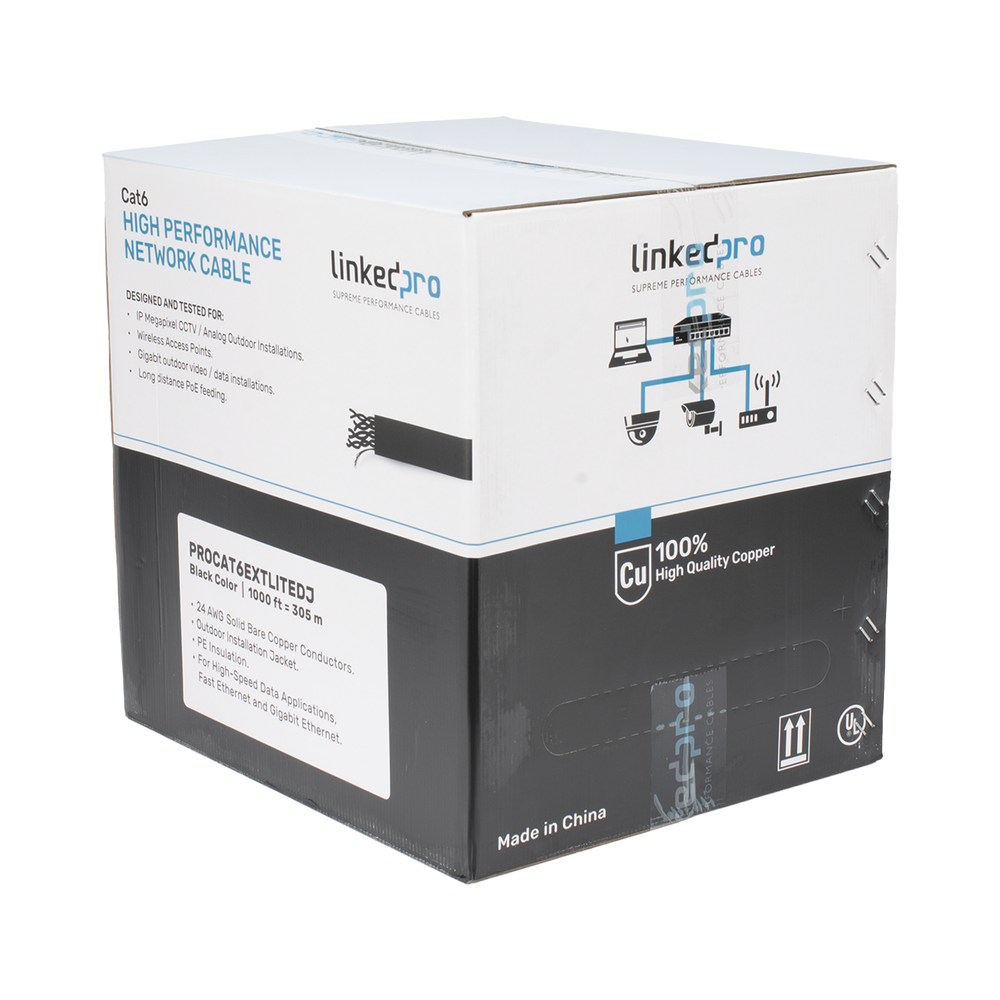 Bobina de Cable UTP 305 Metros (1000 Pies), Cat6 con Doble Forro, para Exterior, Climas Extremos, Color Negro - Imagen 2